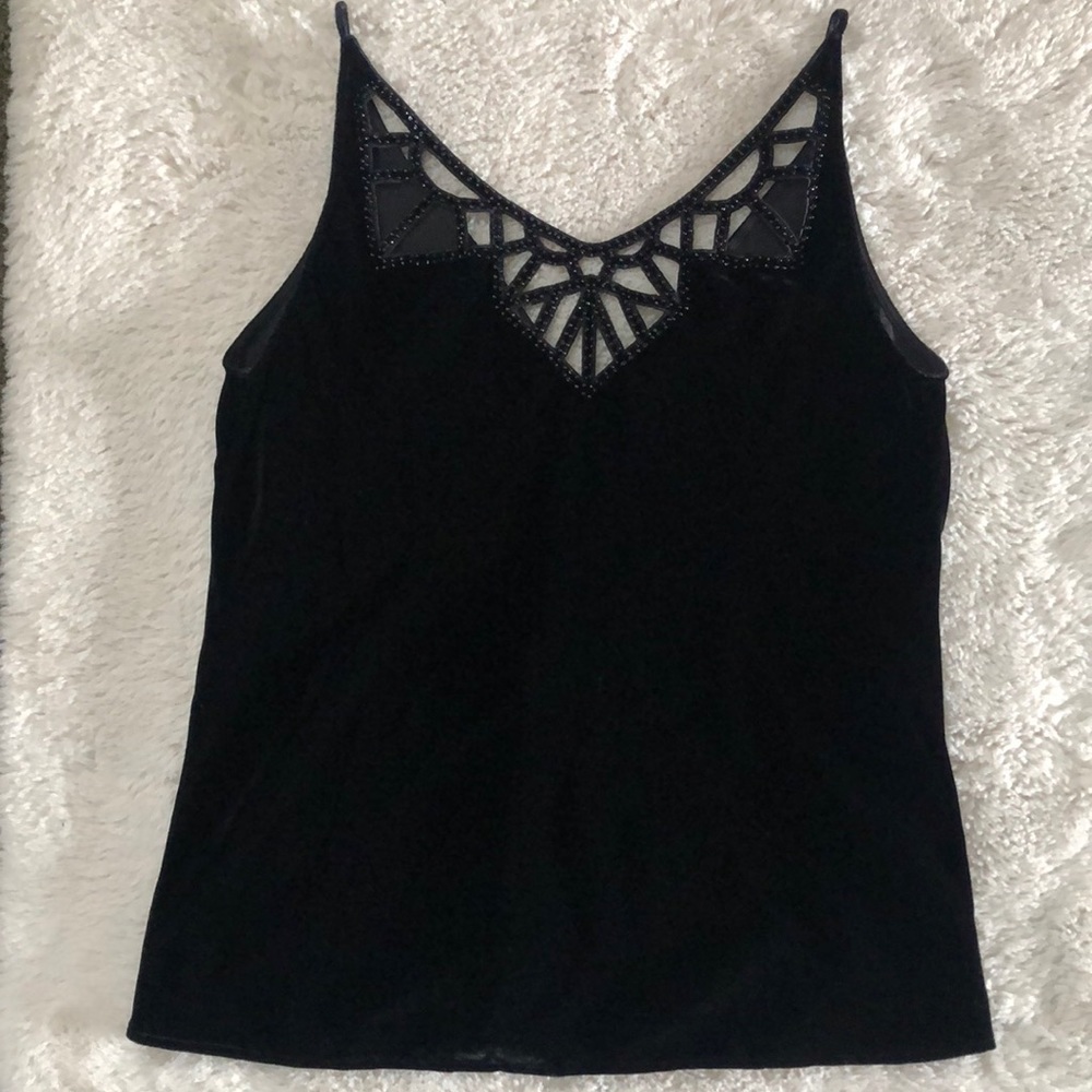 NWOT Massimo Dutti Beaded Velvet Black Top